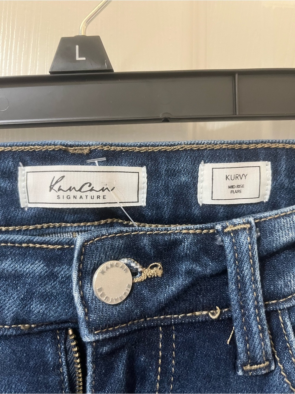 KanCan Dark Blue High-Rise Flare Jeans with Frayed Hem - Picture 3 of 5